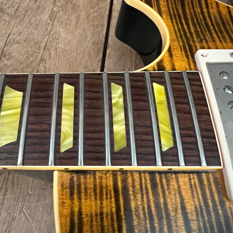 SOLD - Gibson Boneyard Joe Perry Les Paul R9 Signature Model Green Tiger Flame 2003 - 2008 - Mahar's Vintage Guitars