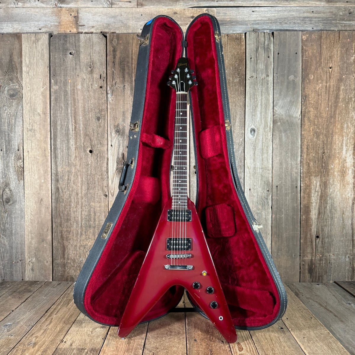 SOLD - Gibson Flying V Pink Burst 1984 Dirty Fingers pickups - Mahar's Vintage Guitars