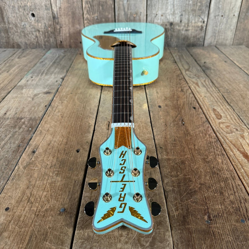 SOLD - Gretsch G5021E Rancher Penguin Parlor 2021 Mint GreenMetallic - Mahar's Vintage Guitars