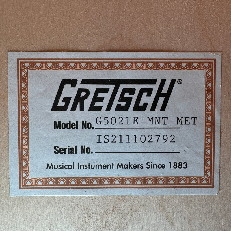 SOLD - Gretsch G5021E Rancher Penguin Parlor 2021 Mint GreenMetallic - Mahar's Vintage Guitars