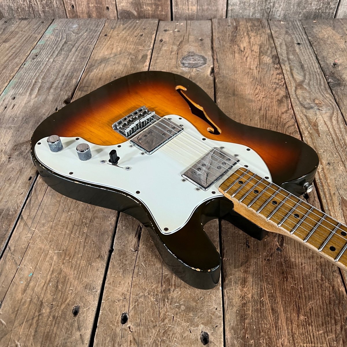 SOLD - On the way to the Dallas Guitar Show May 2, 3, 4 - Danocaster Singlecut F Hole Thinline Telecaster 2017 Sunburst - Mahar's Vintage Guitars