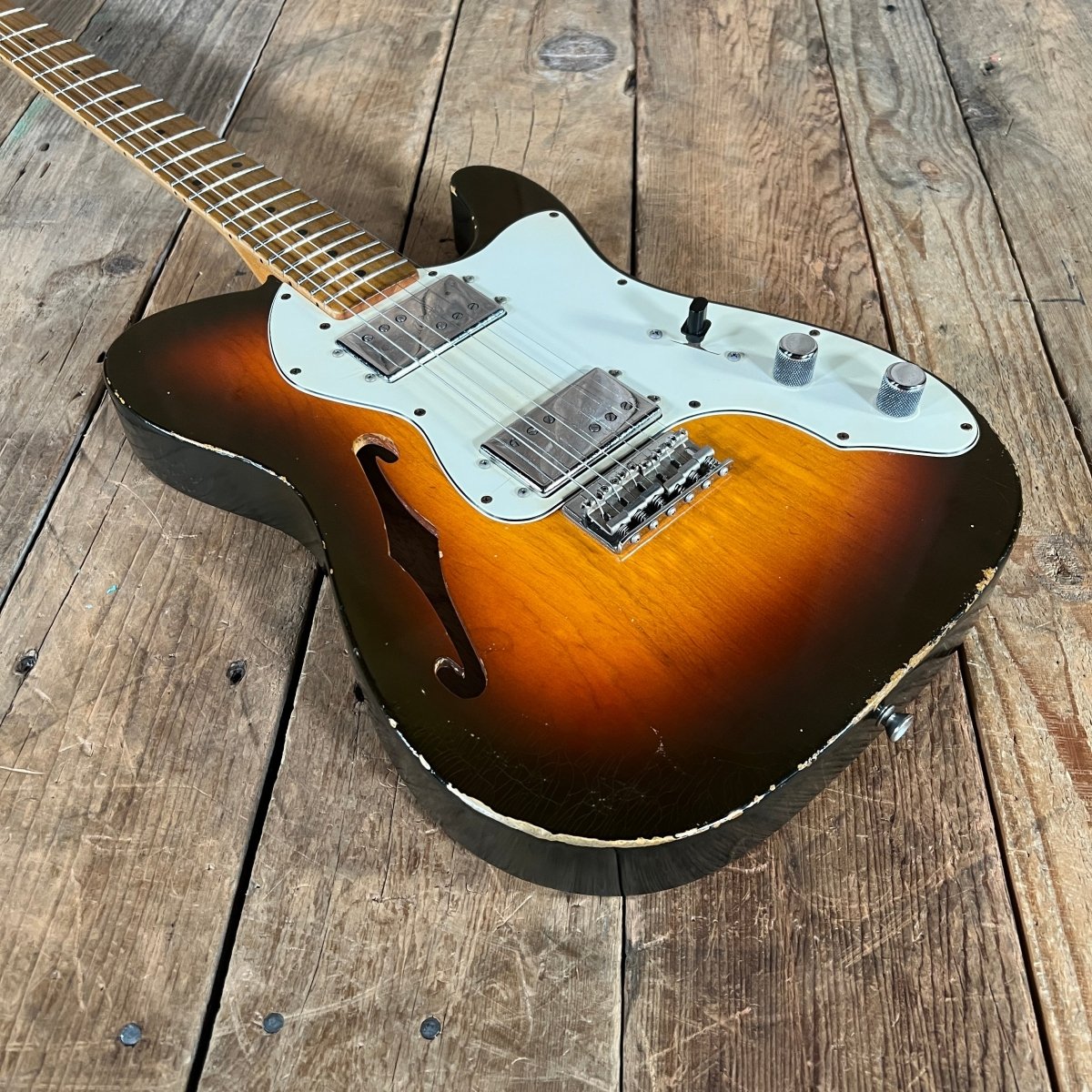 SOLD - On the way to the Dallas Guitar Show May 2, 3, 4 - Danocaster Singlecut F Hole Thinline Telecaster 2017 Sunburst - Mahar's Vintage Guitars