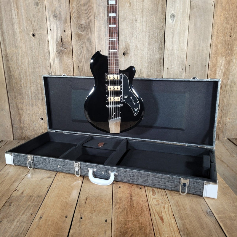 Supro 2030JB Hampton Island Series 3 pickup Set Neck Jet Black With Original Case Mint - Mahar's Vintage Guitars
