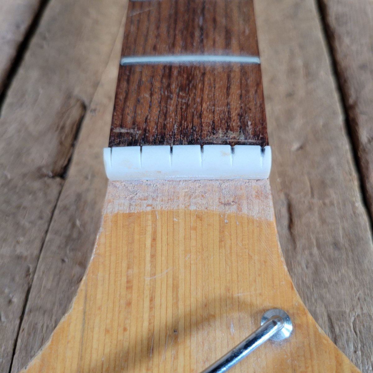 Teisco 1960s Neck with Logo, String Tree, Neck Plate and Screws - Mahar's Vintage Guitars