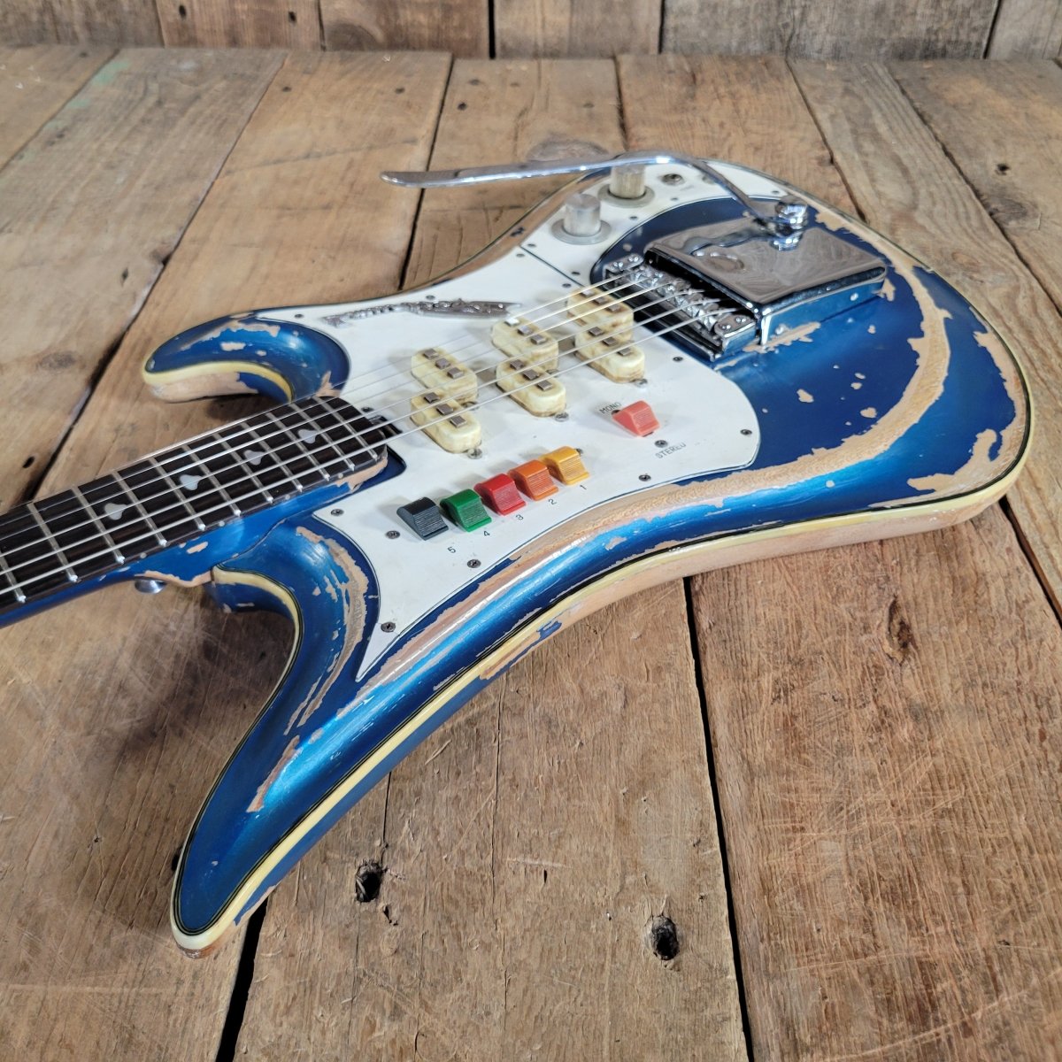 Teisco 1960s Spectrum 5 Metallic Blue Stereo/Mono Z-Coil Good - Mahar's Vintage Guitars