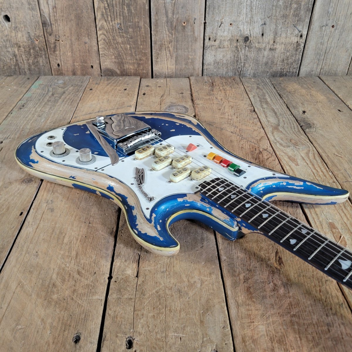 Teisco 1960s Spectrum 5 Metallic Blue Stereo/Mono Z-Coil Good - Mahar's Vintage Guitars