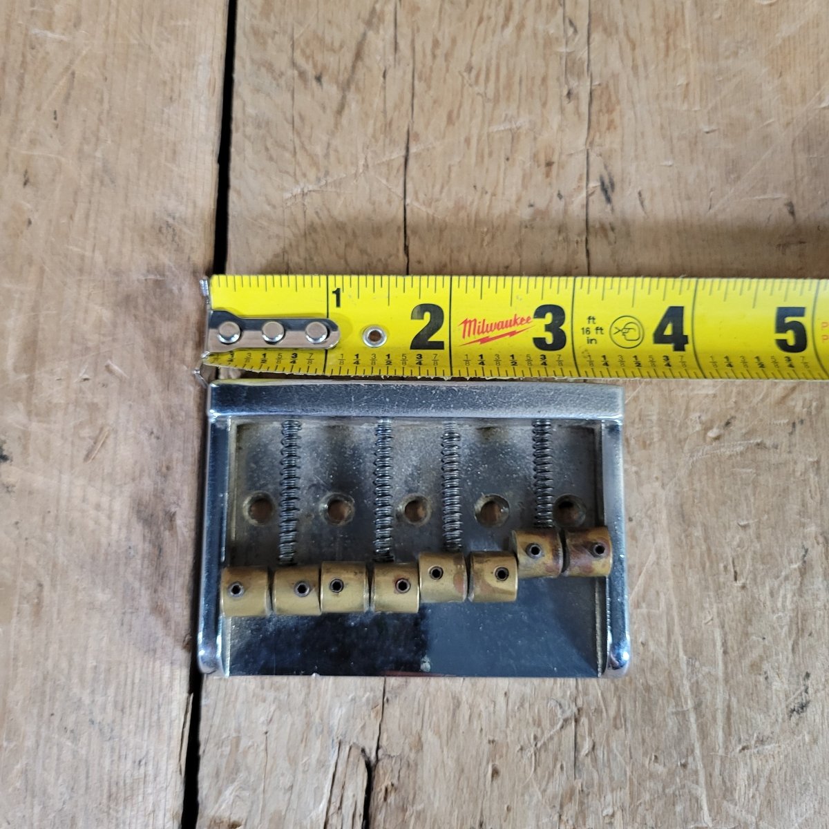 Unbranded Bass Bridge 1980s Brass Saddles Brass over Chrome Base 4 String - Mahar's Vintage Guitars
