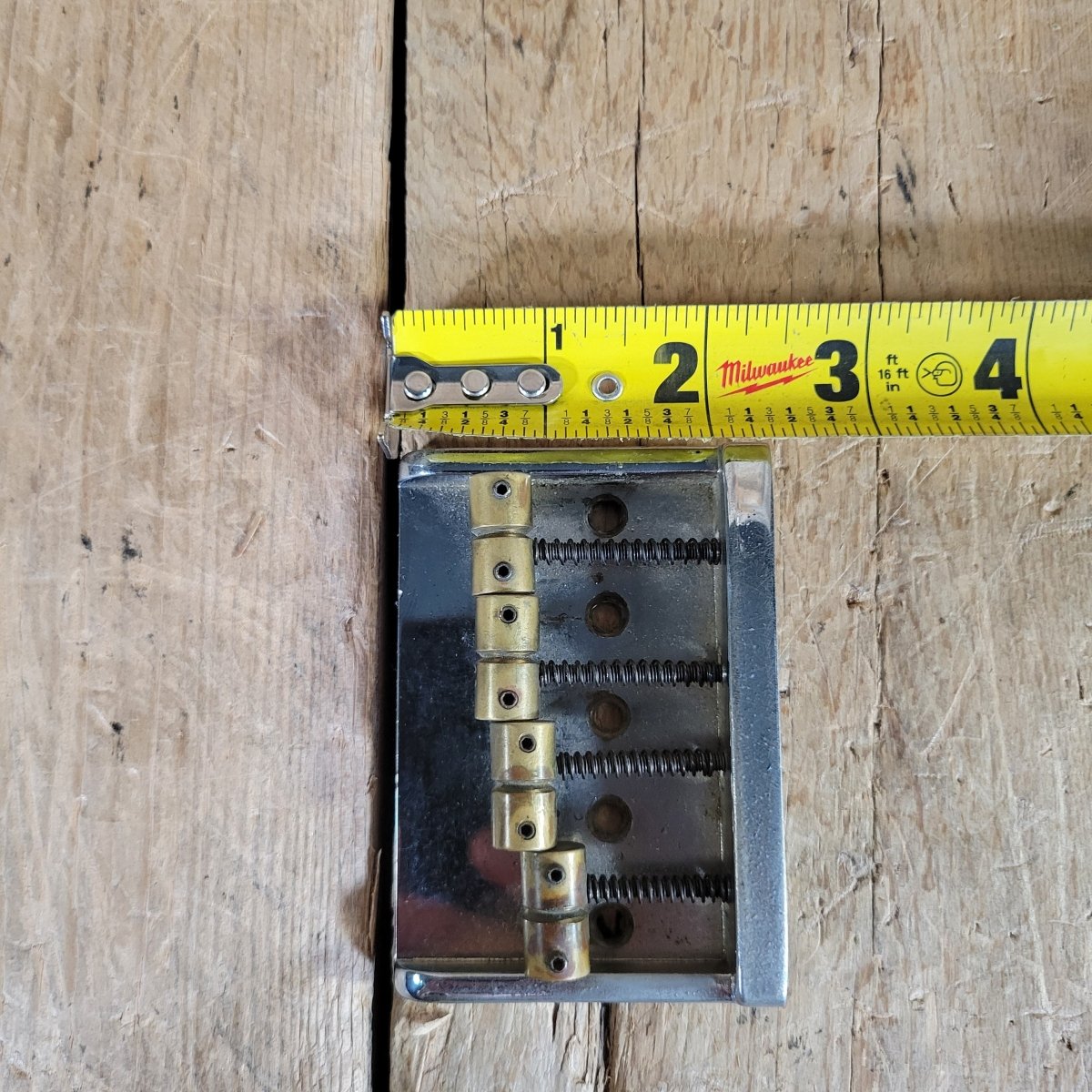 Unbranded Bass Bridge 1980s Brass Saddles Brass over Chrome Base 4 String - Mahar's Vintage Guitars