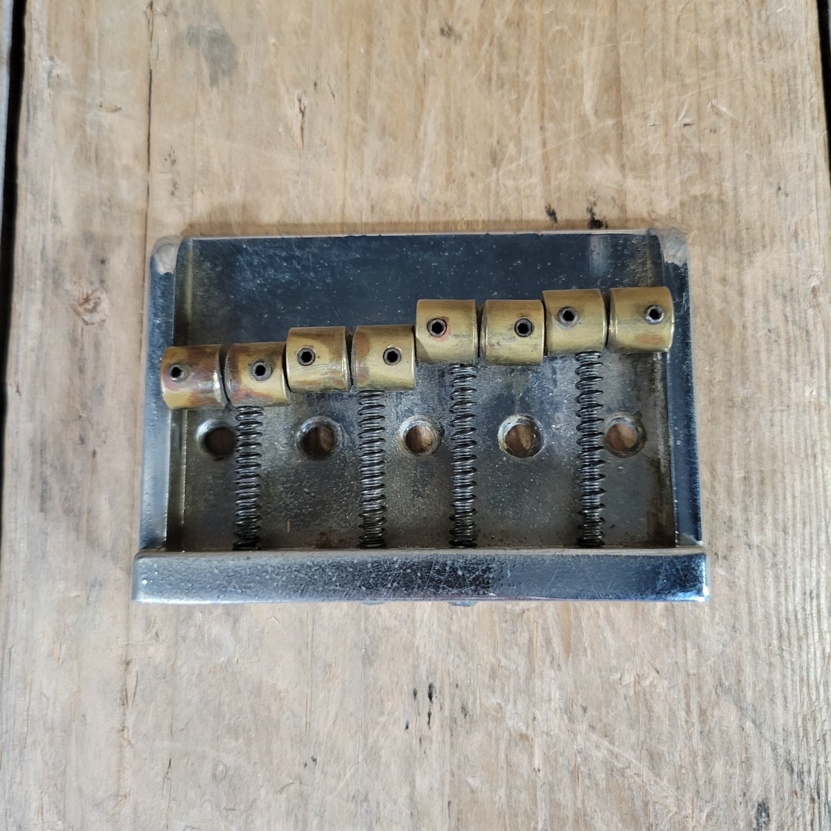 Unbranded Bass Bridge 1980s Brass Saddles Brass over Chrome Base 4 String - Mahar's Vintage Guitars