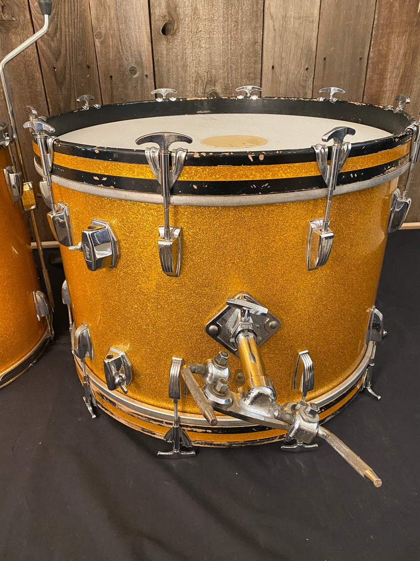 SOLD - Ludwig Drum Shell Kit 1964 Hollywood Gold Sparkle Keystone