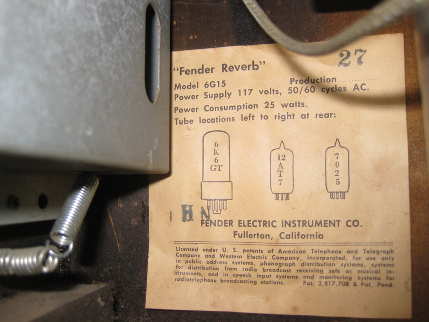 SOLD - Fender Reverb Unit 6G15 Pre CBS 1964
