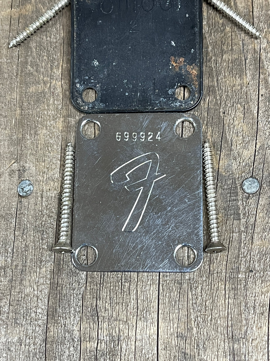 Fender 1976 4 bolt neck plate, pad, and screws (4) Precision Jazz Bass