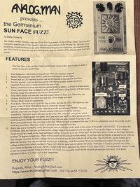 SOLD - Analogman Sun Face 2N Germanium Fuzz Guitar Effects Pedal - Mahar's Vintage Guitars