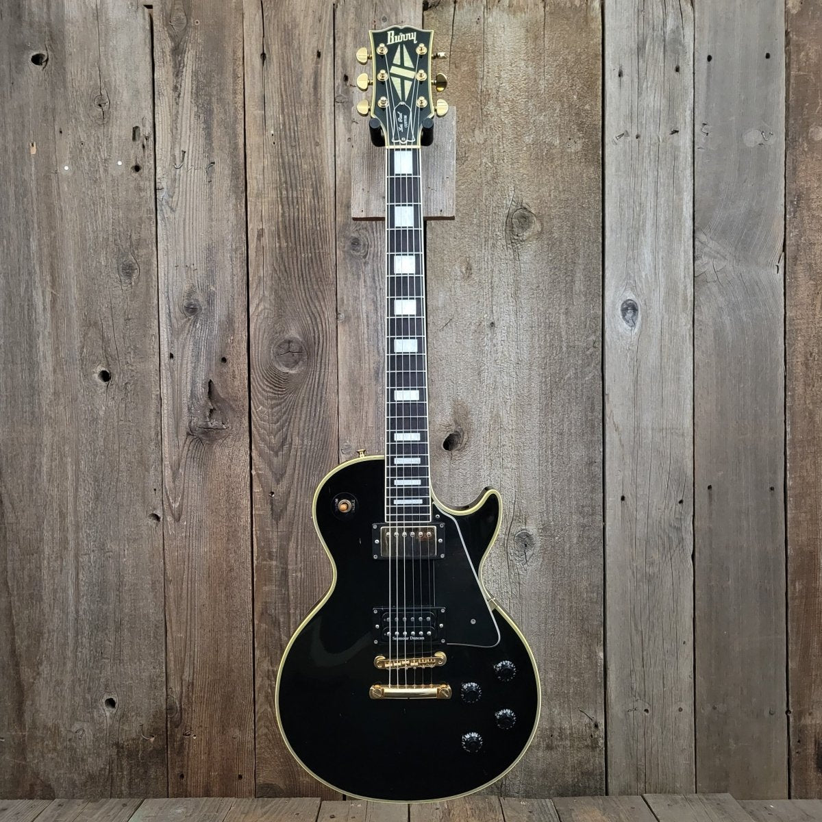 SOLD - Burny RLC 60 Les Paul Custom Black Beauty Split Diamond 1980s - Mahar's Vintage Guitars