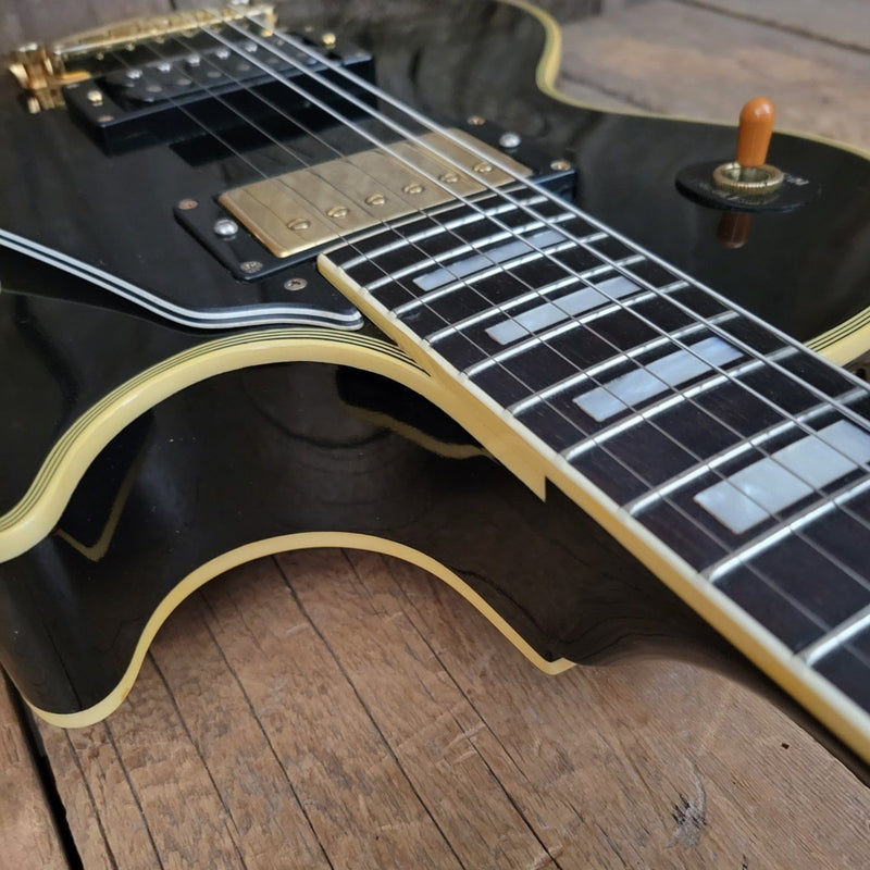 SOLD - Burny RLC 60 Les Paul Custom Black Beauty Split Diamond 1980s - Mahar's Vintage Guitars