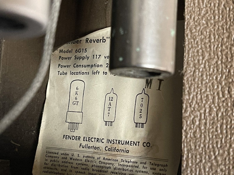 SOLD - Fender 6G15 Reverb Unit 1963 Pre CBS Brown Tolex - Mahar's Vintage Guitars