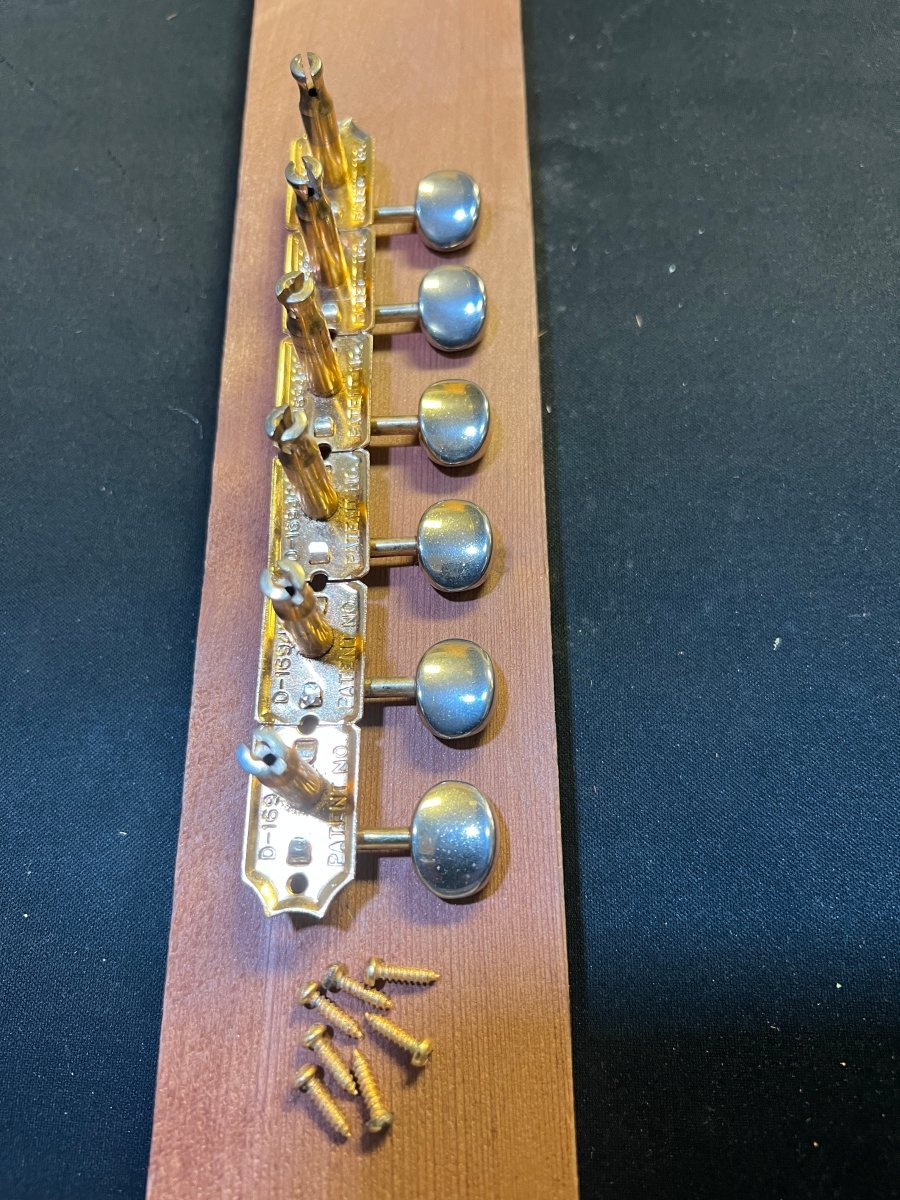 SOLD - Fender Double line gold tuners w/screws, no bushings. 1964 - 1969 - Mahar's Vintage Guitars