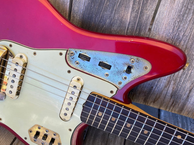 SOLD - Fender Jaguar 1964 Candy Apple Red with Gold Hardware! - Mahar's Vintage Guitars