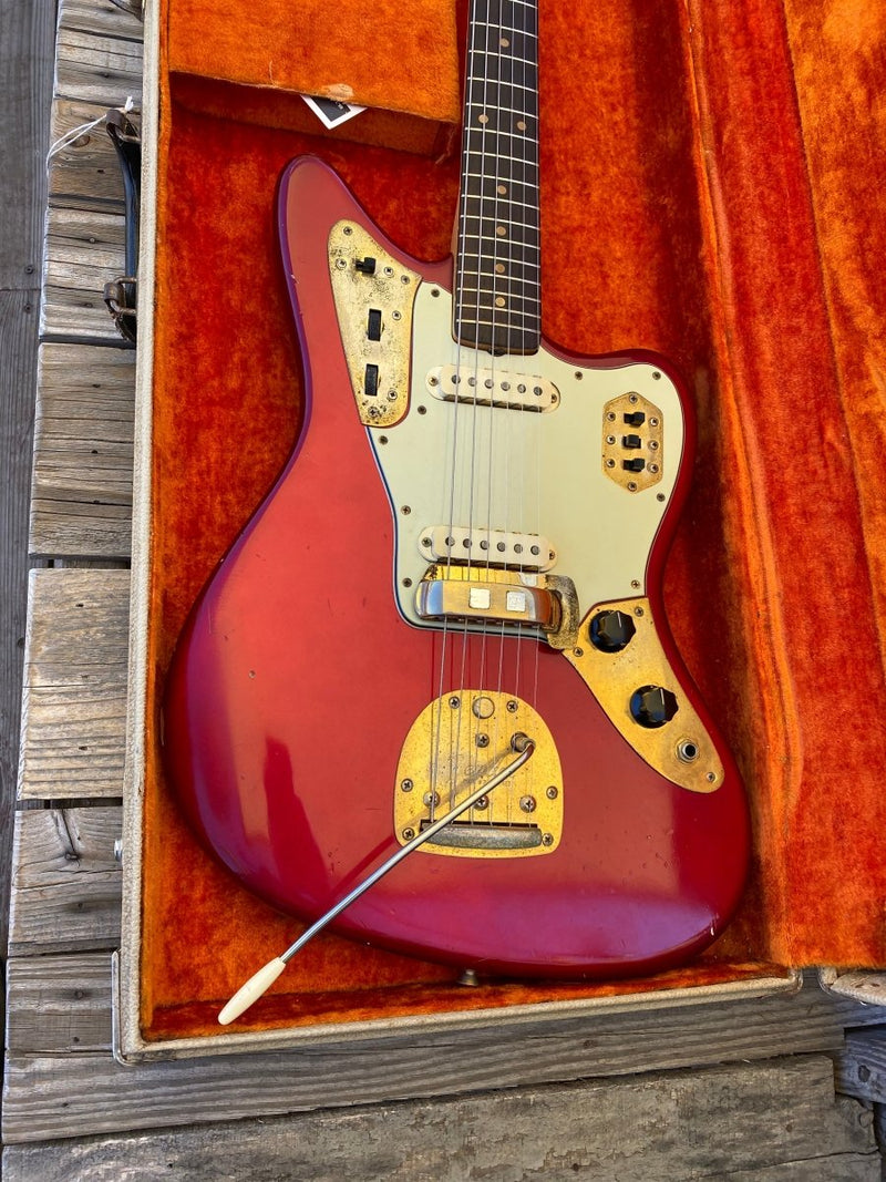 SOLD - Fender Jaguar 1964 Candy Apple Red with Gold Hardware! - Mahar's Vintage Guitars