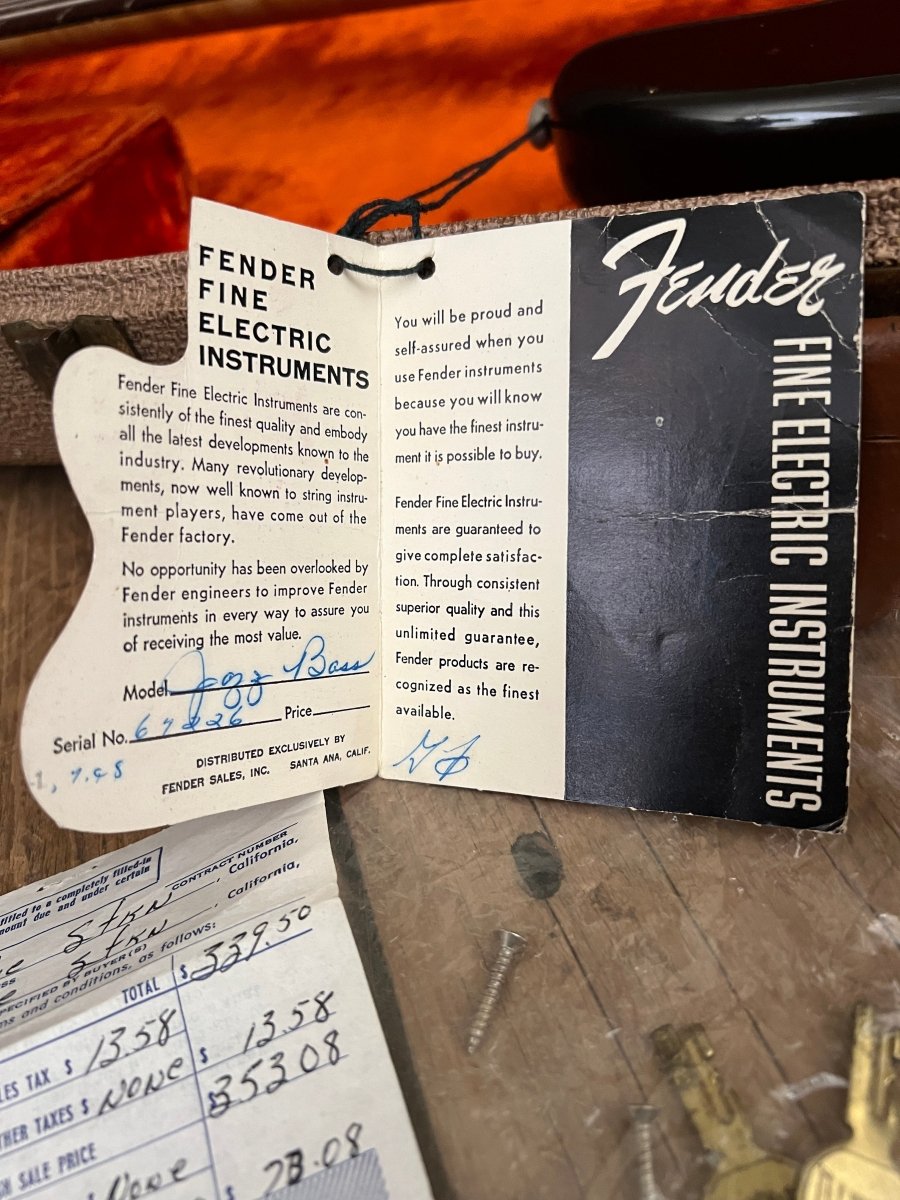 Sold! - Fender Jazz Bass 1961 One Owner with Tags and Receipt - Mahar's Vintage Guitars