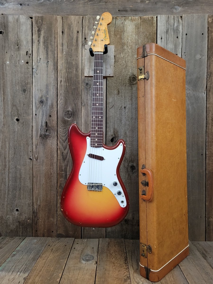 SOLD - Fender Musicmaster 1962 Maroon Burst Slab Board Pre CBS - Mahar's Vintage Guitars