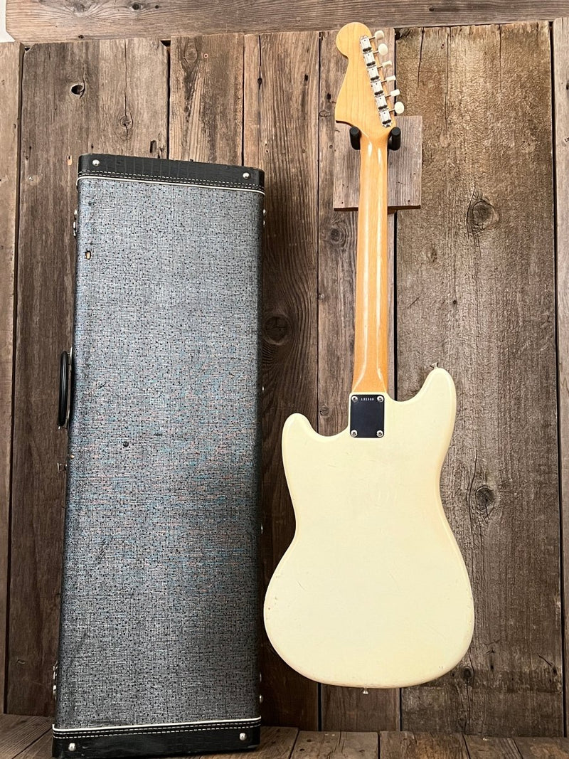 SOLD - Fender Mustang 1965 Olympic White with slab fretboard - Mahar's Vintage Guitars