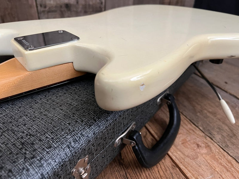 SOLD - Fender Mustang 1965 Olympic White with slab fretboard - Mahar's Vintage Guitars