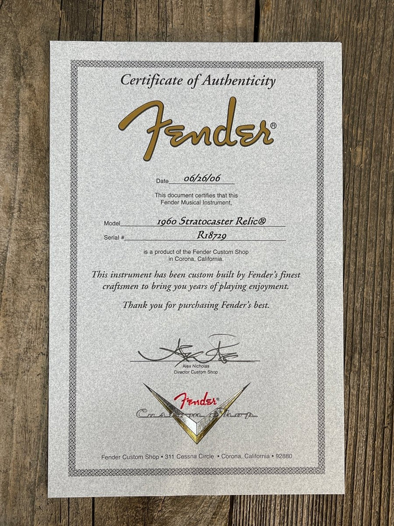 SOLD - Fender Stratocaster Custom Shop 1960 Relic 2006 Sonic Blue Matching Headstock - Mahar's Vintage Guitars