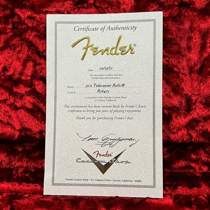 SOLD - Fender Telecaster 50s Relic Custom Shop 1 Piece Body McVay B Bender 2017 - Mahar's Vintage Guitars
