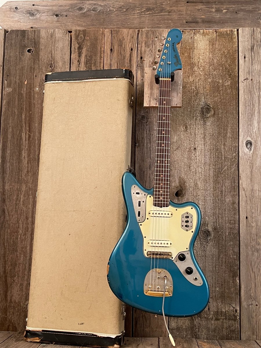 SOLD - Sell us yours! Fender Jaguar 1964 Custom Color Lake Placid Blue with Gold Hardware - Mahar's Vintage Guitars