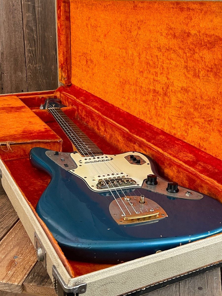 SOLD - Sell us yours! Fender Jaguar 1964 Custom Color Lake Placid Blue with Gold Hardware - Mahar's Vintage Guitars