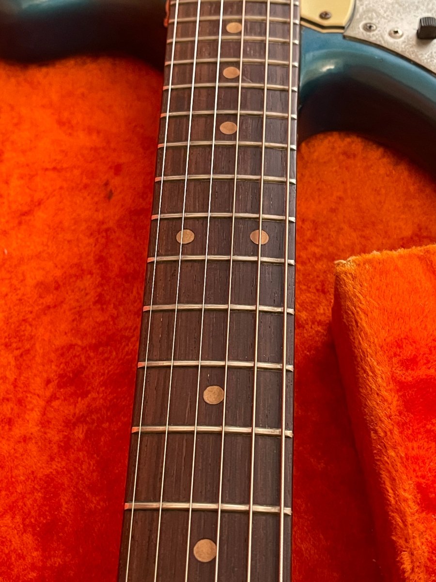 SOLD - Sell us yours! Fender Jaguar 1964 Custom Color Lake Placid Blue with Gold Hardware - Mahar's Vintage Guitars