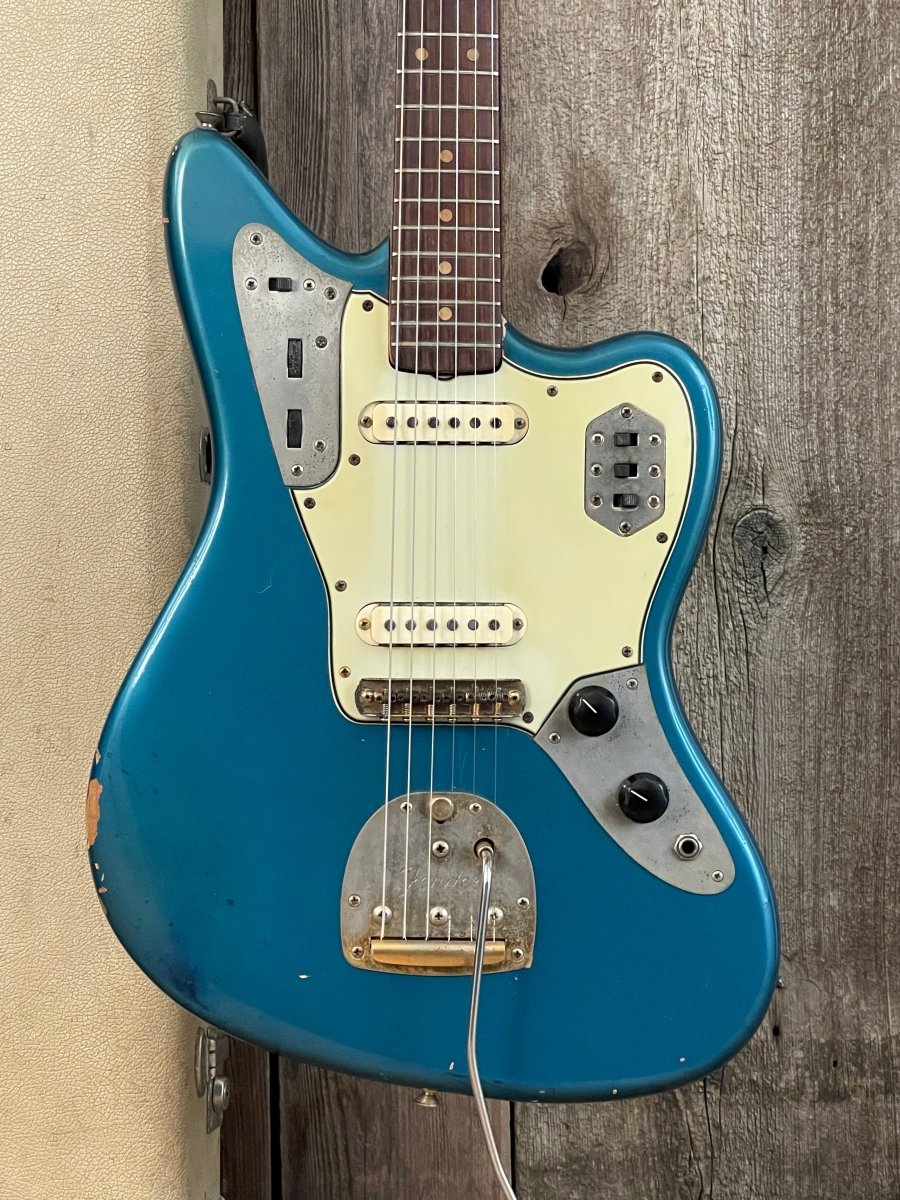 SOLD - Sell us yours! Fender Jaguar 1964 Custom Color Lake Placid Blue with Gold Hardware - Mahar's Vintage Guitars